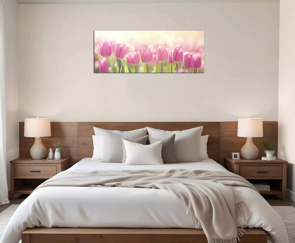 Obraz na stenu Ružové tulipány panoráma