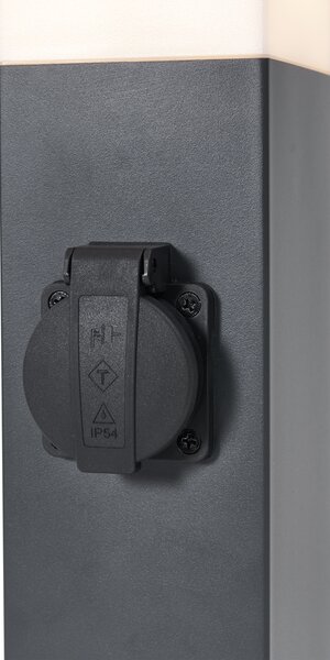 Vonkajšia lampa tmavosivá s opálovým sklom 45 cm IP44 so zásuvkou a snímačom pohybu - Malios