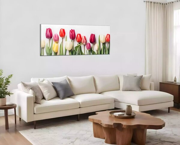 Obraz na plátne Rôznofarebné tulipány