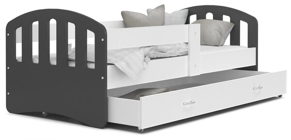 Detská posteľ so zásuvkou HAPPY - 140x80 cm - bielo-šedá