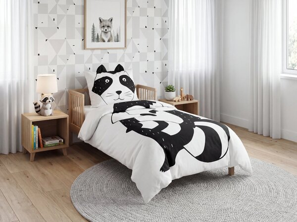 Bavlnené obliečky do postieľky RACCOON čierno-biele Rozmer obliečky: 40 x 60 cm | 100 x 135 cm
