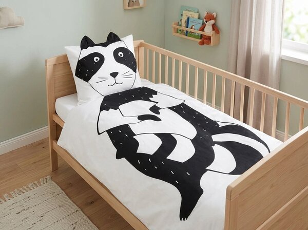 Bavlnené obliečky do postieľky RACCOON čierno-biele Rozmer obliečky: 40 x 60 cm | 100 x 135 cm