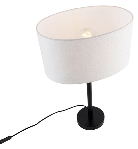 Stolná lampa čierna s oválnym ľanovým tienidlom biela 35cm - Simplo