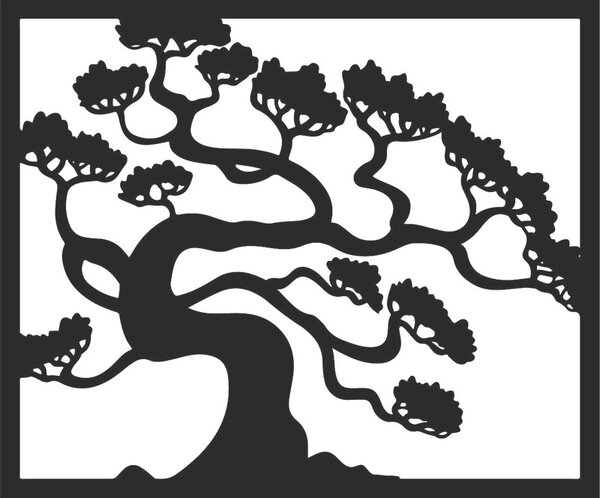 Drevený obraz na stenu strom bonsai z preglejky topoľ DRAZSKA I 3D HODINY PR0214 HEU+