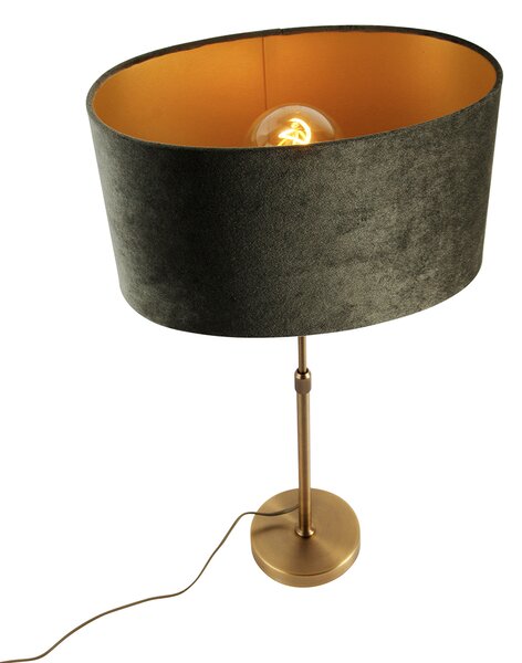 Stolná lampa bronzová s oválnym zamatovým tienidlom zelená 35cm - Parte