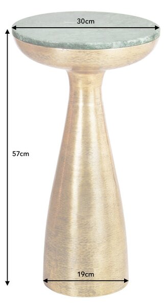 Bočný stolík ELEMENTS 55 cm zlatý s odnímateľnou mramorovou doskou zelenou
