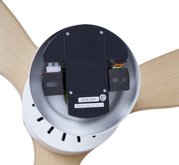 Stropný ventilátor biely s drevenou potlačou 132 cm vrátane LED stmievateľného s diaľkovým ovládaním - Joly