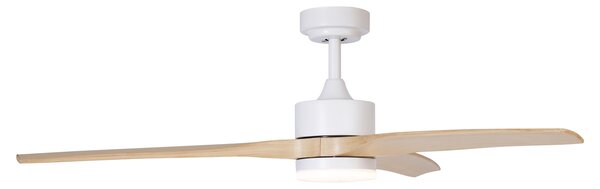 Stropný ventilátor biely s drevenou potlačou 132 cm vrátane LED stmievateľného s diaľkovým ovládaním - Joly