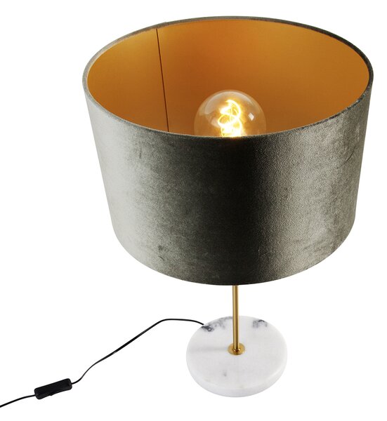 Stolná lampa mosadzná so zamatovým tienidlom zelená 35cm - Kaso