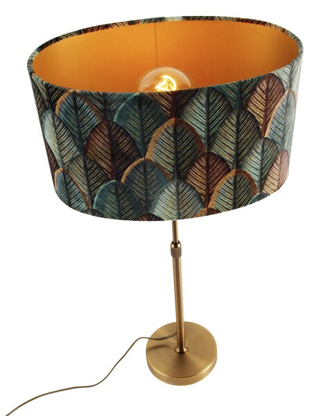 Stolná lampa bronzová s oválnym zamatovým tienidlom s dizajnom listov 35 cm - Parte
