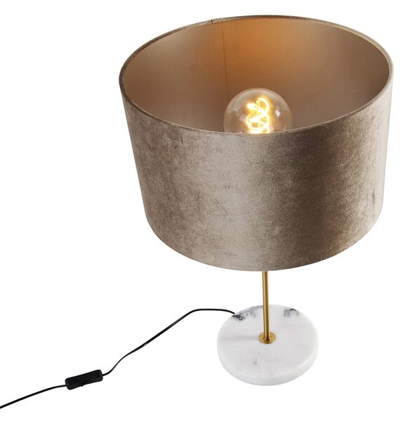 Stolná lampa mosadzná so zamatovým tienidlom taupe 35 cm - Kaso