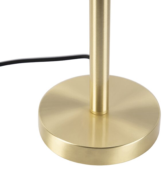 Stolná lampa mosadzná s oválnym zamatovým tienidlom s motívom listov 35 cm - Simplo