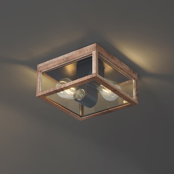 Priemyselné stropné svietidlo s drevenou potlačou IP44 2-Lights - Charlois