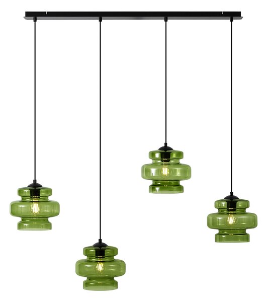 Retro závesná lampa čierna so zeleným sklom 4-svetlá - Denise
