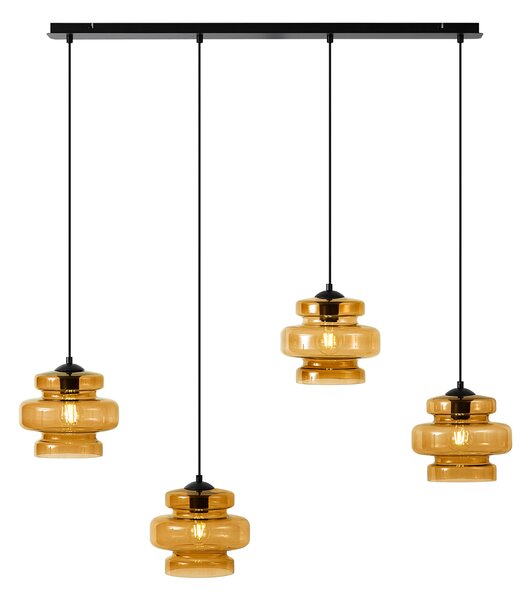 Retro závesná lampa čierna s oranžovým sklom 4-Lights - Denise
