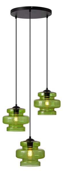 Retro závesná lampa čierna so zeleným sklom 3-svetlá - Denise