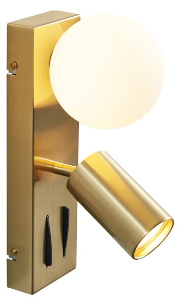 Moderné mosadzné nástenné svietidlo s 2 svetlami, nastaviteľné s portom USB-C - Lesly