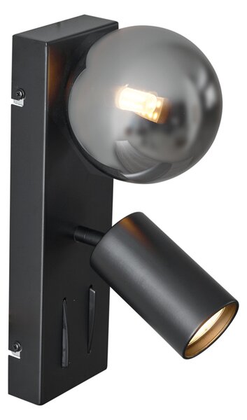 Moderné nástenné svietidlo čierne 2-svetelné naklápacie s portom USB-C - Lesly