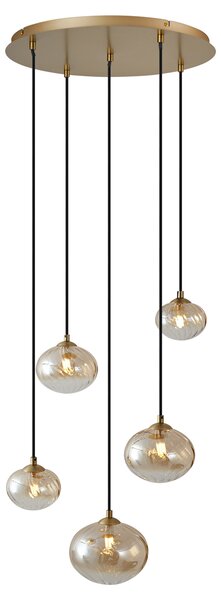 Závesná lampa Art Deco zlatá s jantárovým sklom - Jia