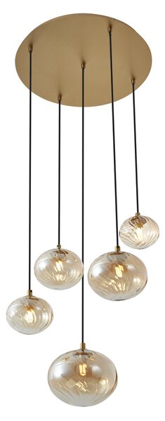 Závesná lampa Art Deco zlatá s jantárovým sklom - Jia