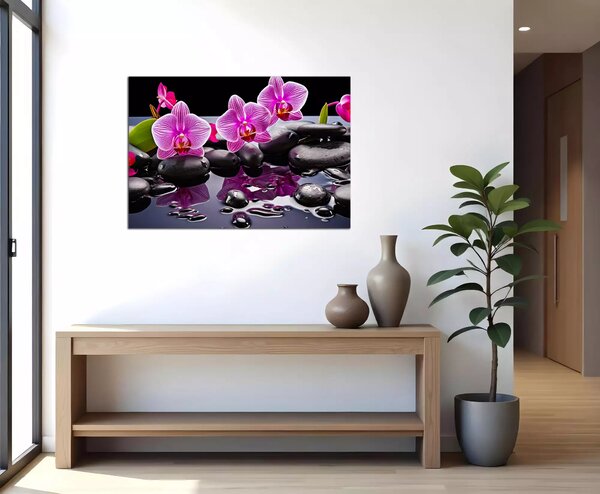 Moderný obraz Orchidey a čierne kamene