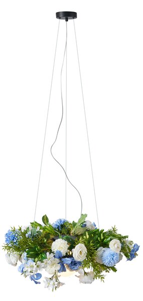 Bohemian závesná lampa čierna s farebnými kvetmi modrá a biela - Flower Power