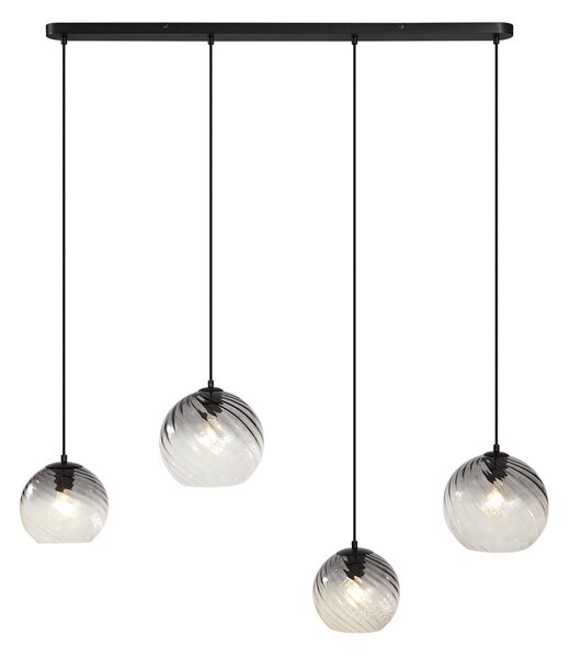 Art Deco závesná lampa čierna s dymovým sklom obdĺžniková 4-svetlá - Bao
