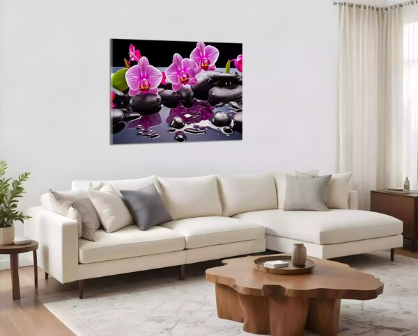 Moderný obraz Orchidey a čierne kamene
