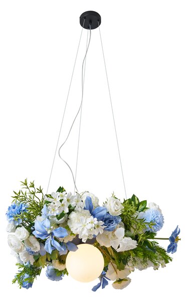 Bohemian závesná lampa čierna s farebnými kvetmi modrá a biela - Flower Power