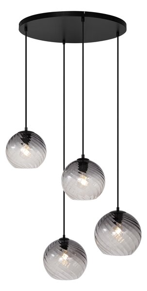 Závesné svietidlo Art Deco čierne s dymovým sklom okrúhle 4-svetlá - Bao