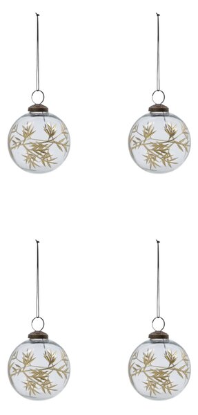 Sklenená vianočná ozdoba Leaf Clear/Gold – set 4 ks