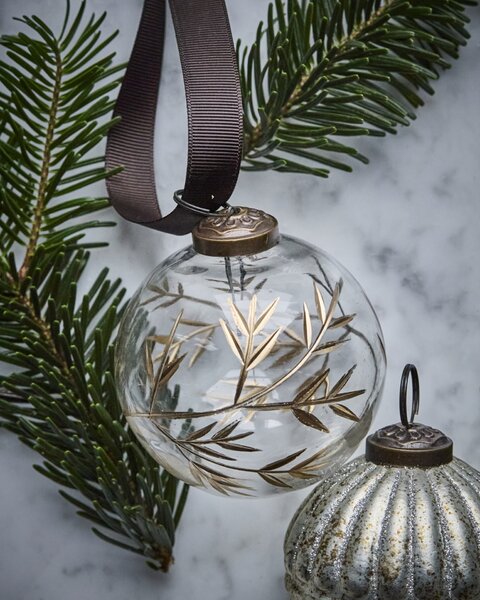Sklenená vianočná ozdoba Leaf Clear/Gold – set 4 ks