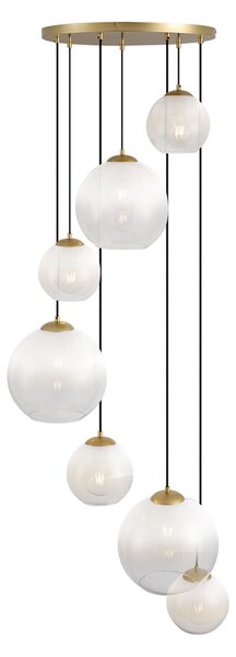 Hotelová elegantná závesná lampa mosadzná s bielym sklom okrúhla 7-svetiel - Misty