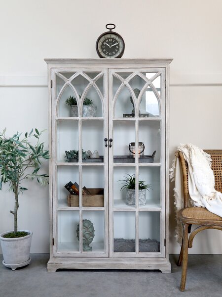 Krémová antik drevená skriňa / vitrína s policami Georgitte - 90*37*154cm - Chic Antique