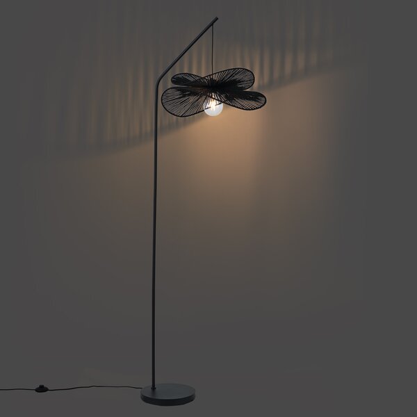 Art Deco stojacia lampa čierna s čiernym tienidlom - Nest