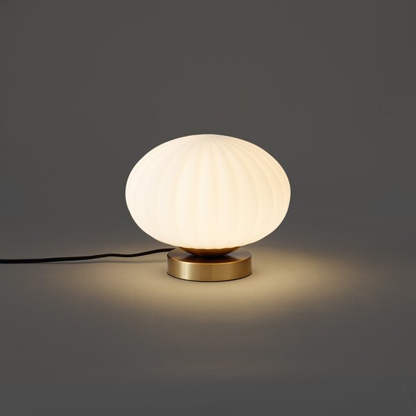 Dizajnová stolná lampa mosadzná s opálovým sklom - Mochi