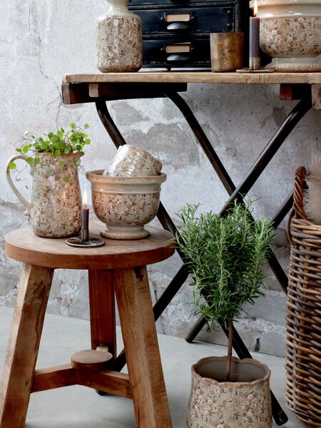 Zelená keramická dekoračná váza s kvietkami Florals Evry - Ø 11*17cm - Chic Antique