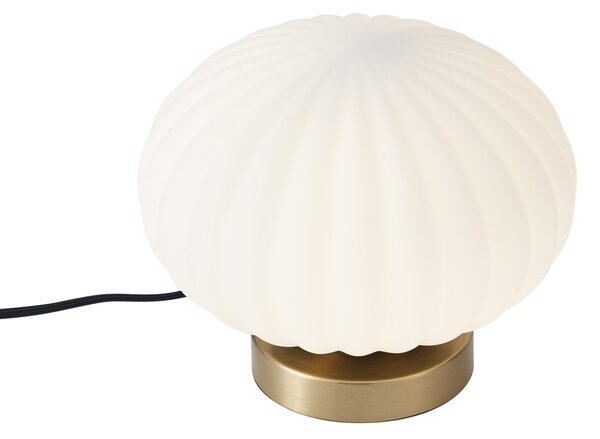 Dizajnová stolná lampa mosadzná s opálovým sklom - Mochi
