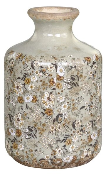 Zelená keramická dekoračná váza s kvietkami Florals Evry - Ø 11*17cm - Chic Antique