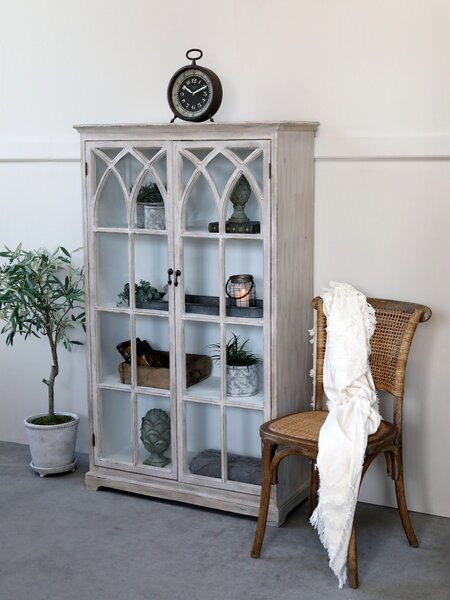 Krémová antik drevená skriňa / vitrína s policami Georgitte - 90*37*154cm - Chic Antique
