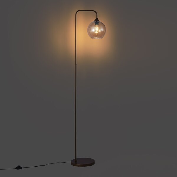 Stojacia lampa Art Deco tmavý bronz s jantárovým sklom - Sandra