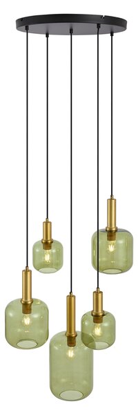 Hotelová elegantná závesná lampa čierna a zlatá so zeleným sklom 5-svetiel - Zuzanna