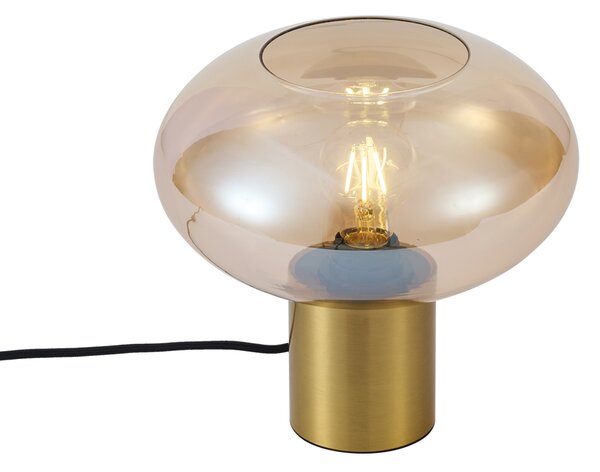 Dizajnová stolná lampa mosadzná s jantárovým sklom - Umbrella