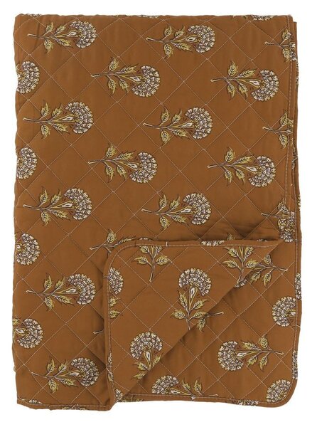 Hnedý prešívaný bavlnený prehoz s kvetinovým vzorom Aix Quilt - 130*180 cm - Chic Antique