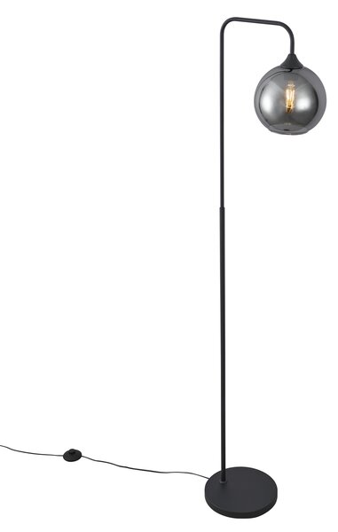 Art Deco stojacia lampa čierna s dymovým sklom - Sandra