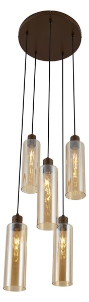 Hotelová elegantná závesná lampa tmavý bronz s jantárovým sklom 5-svetiel - Stavelot