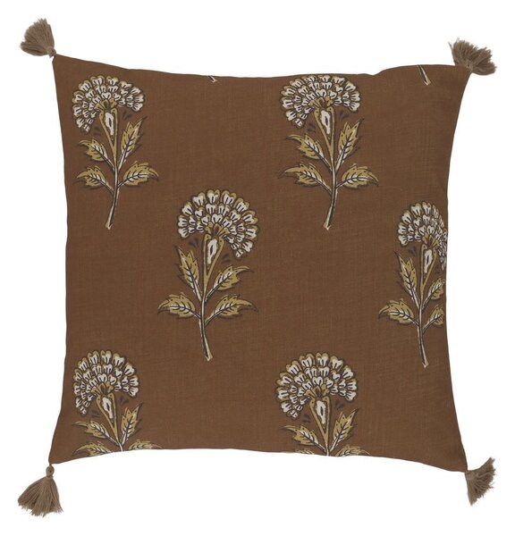 Hnedý bavlnený obliečka na vankúš s kvetinovým vzorom Aix Quilt - 50*50 cm - Chic Antique