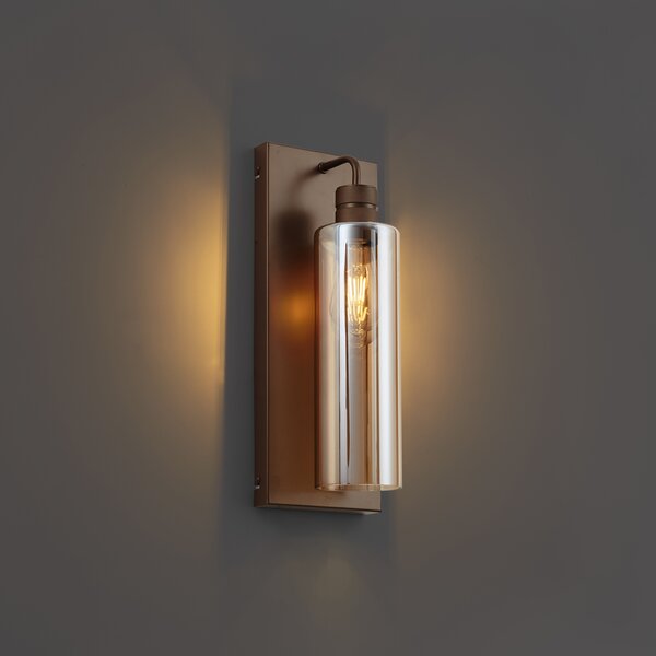 Hotelová elegantná nástenná lampa tmavý bronz s jantárovým sklom - Stavelot