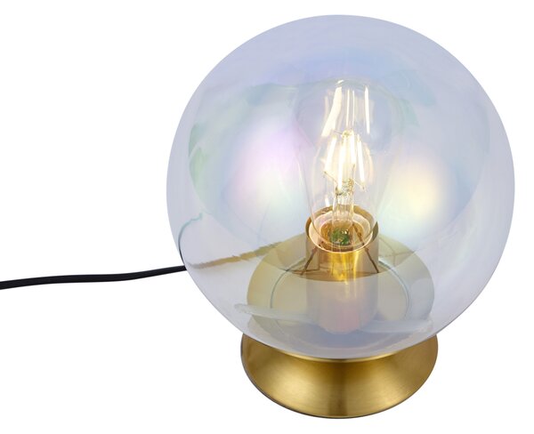 Stolná lampa Art Deco mosadzná s dymovým dúhovým sklom - Pallon