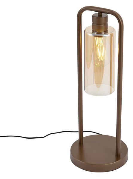Stolná lampa Hotel Chic tmavý bronz s jantárovým sklom - Stavelot